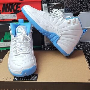 Air Jordan Retro 12 Melo Kids White and Blue Sneakers Size 4